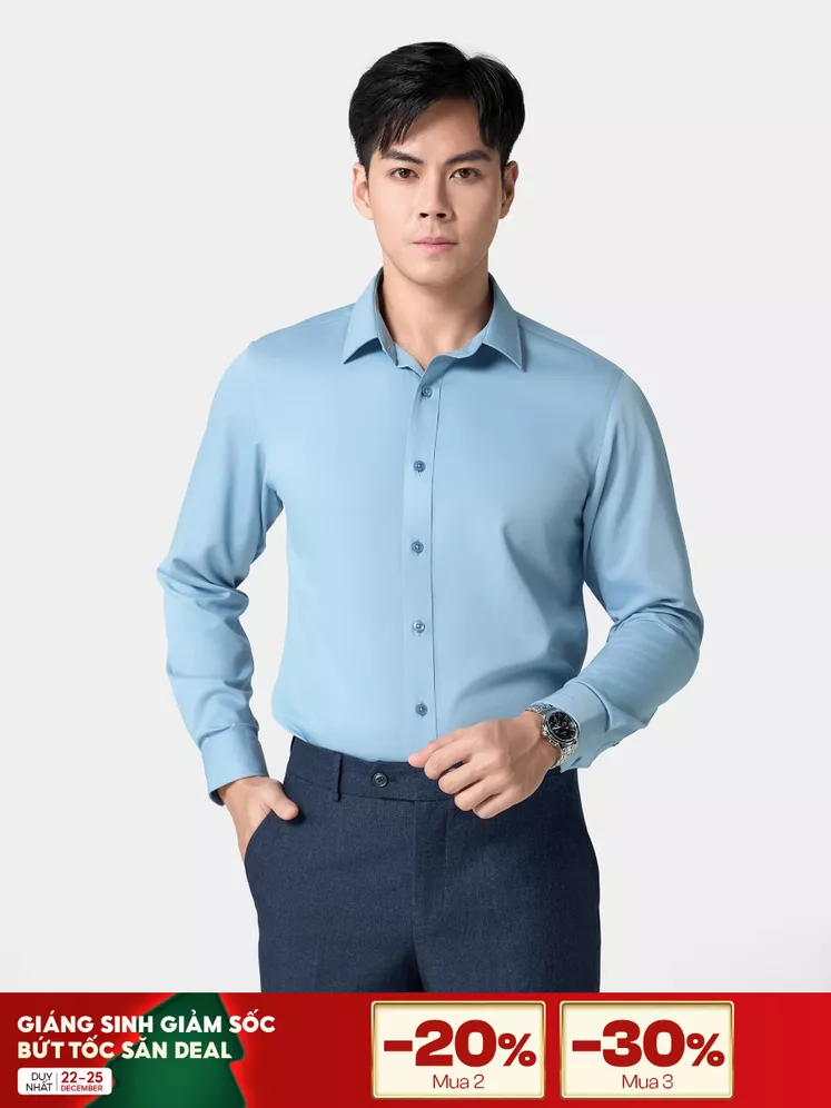 Áo Sơ Mi Nam Màu Xanh Trơn 5S Fashion Phom Regular ASM24028