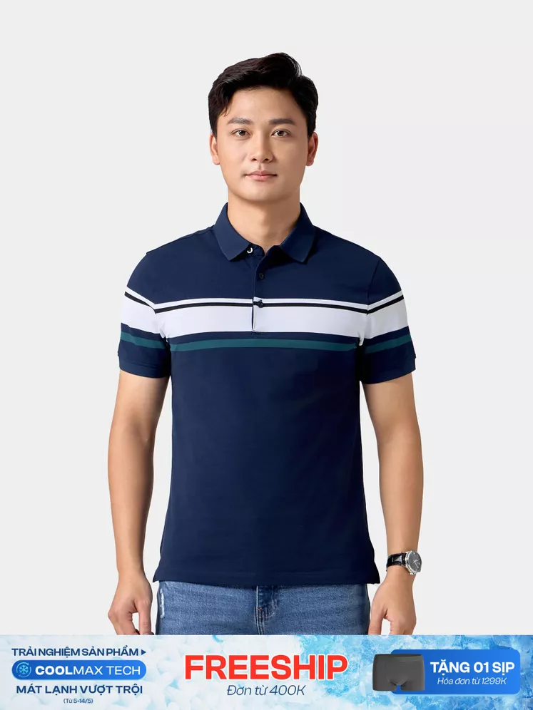 Áo Polo Nam 5S Fashion Can Phối Kẻ Ngang Phom Slimfit APC24054