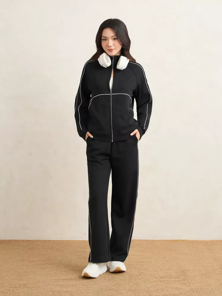 Bộ Nỉ Khóa Nữ 5S Fashion Phối Line Thể Thao Phom Regular WBNK25008