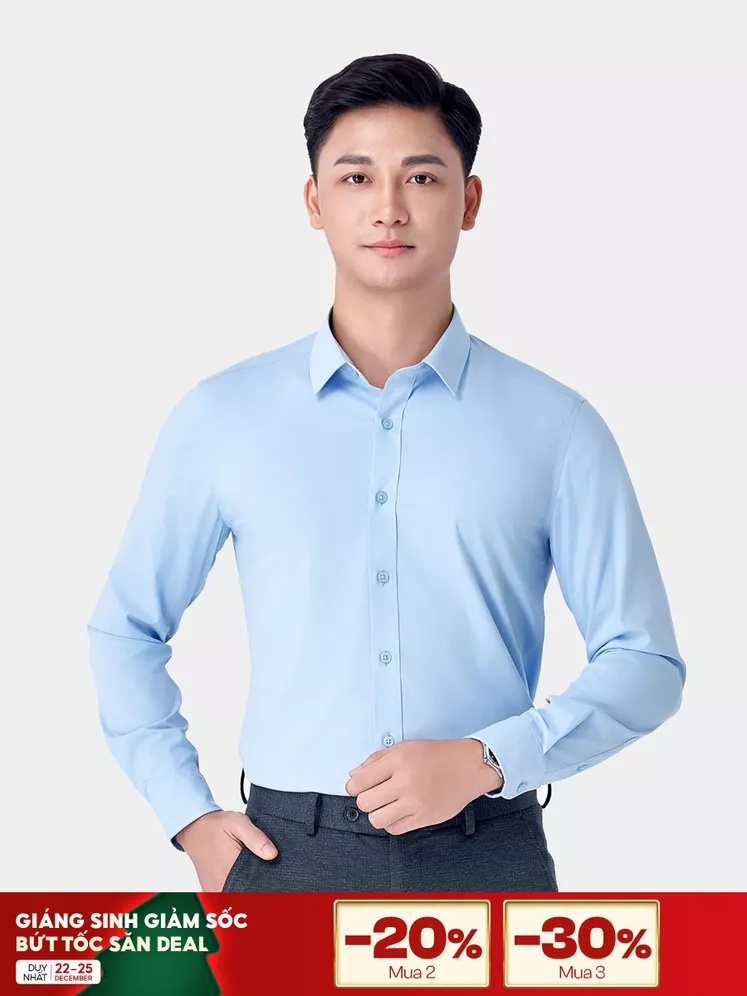 Áo Sơ Mi Nam Dài Tay 5S Fashion Màu Xanh Slimfit ASM24082