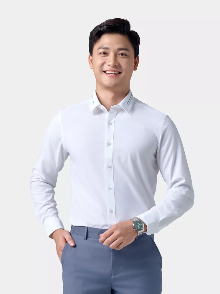 Áo Sơ Mi Nam Dài Tay 5S Fashion Màu Trắng Slimfit ASM24206