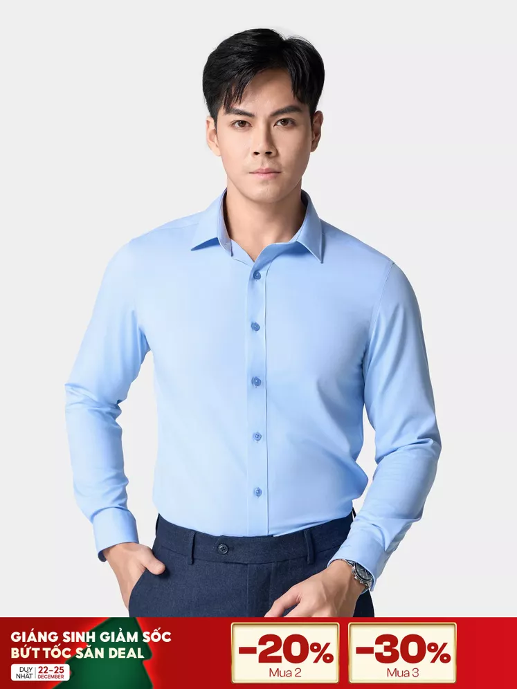 Áo Sơ Mi Nam Dài Tay Xanh 5S Fashion Phom Slimfit ASM24027
