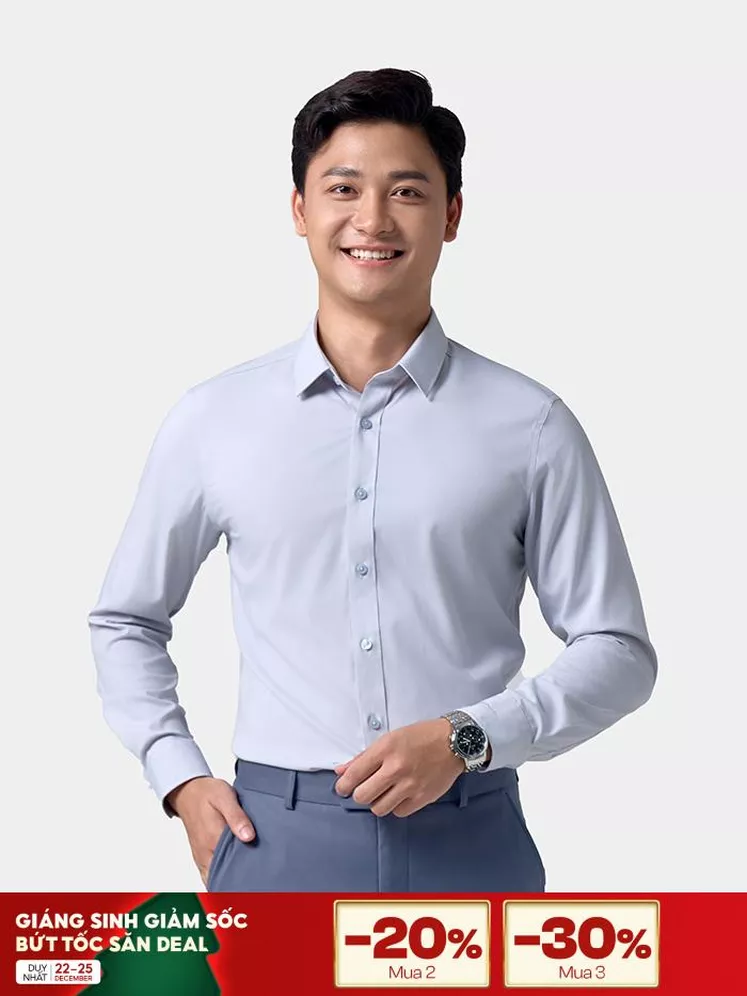 Áo Sơ Mi Nam Dài Tay 5S Fashion Trơn Basic Slimfit ASM24186