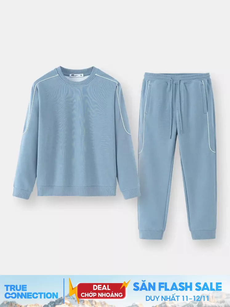 Bộ Nỉ Nam Cổ Tròn 5S Fashion Phối Line Khỏe Khoắn Slimfit BNI24020
