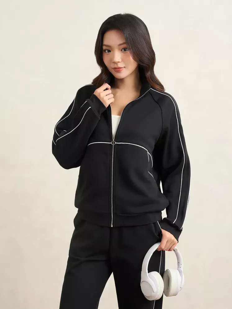 Áo Nỉ Khóa Nữ 5S Fashion Phối Line Phom Regular WBAKN25008