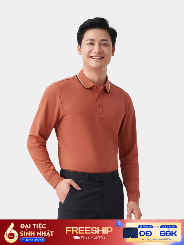 Áo Polo Dài Tay Phối Màu 5S Fashion Trơn APD23005