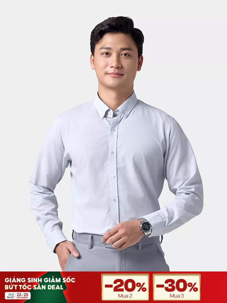 Áo Sơ Mi Nam Dài Tay Dệt Kẻ Ô Phom Casual Fit ASM24054