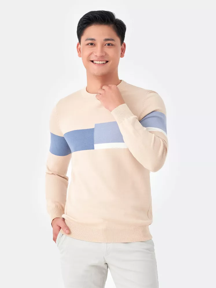 Áo len phối kẻ lệch 5S Fashion ALO23001