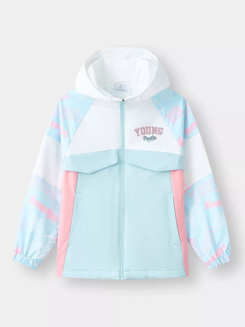 Áo Khoác Gió Bé Gái PERATO Có Mũ Phong Cách Basketball B0KGW5G004